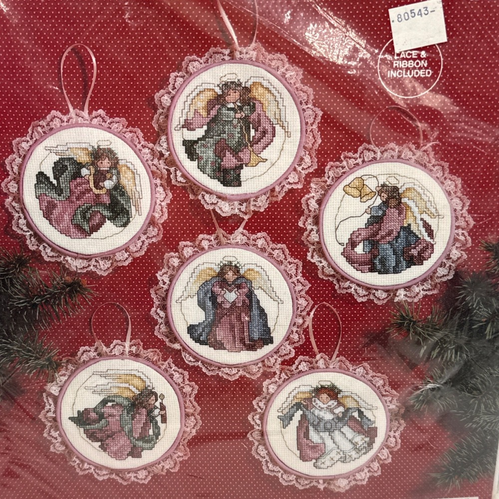 Janlynn Cross Stitch Kit Red Holiday Angels Ornaments Set of 6 125-90